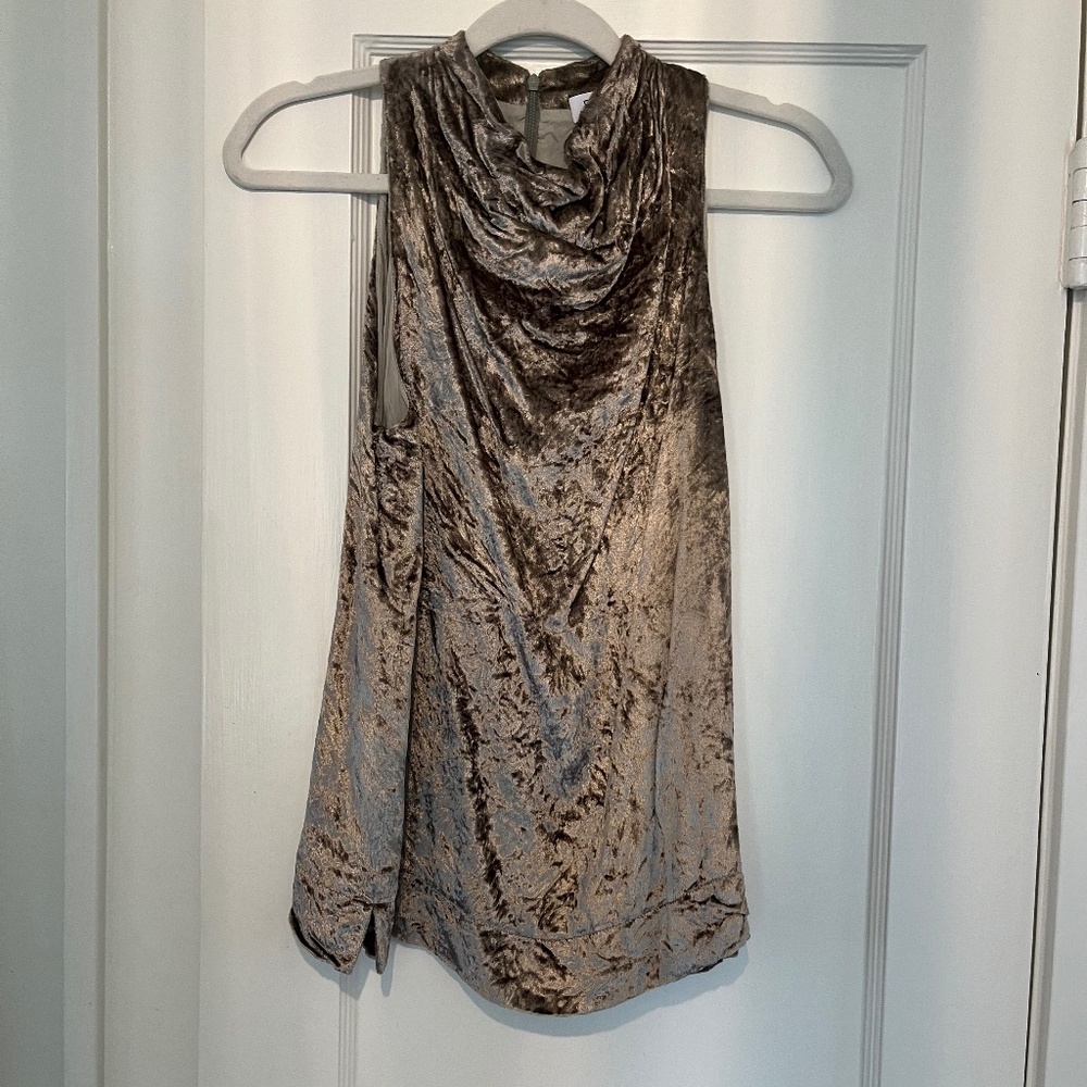 Nomia silver velvet cowl neck top blouse S